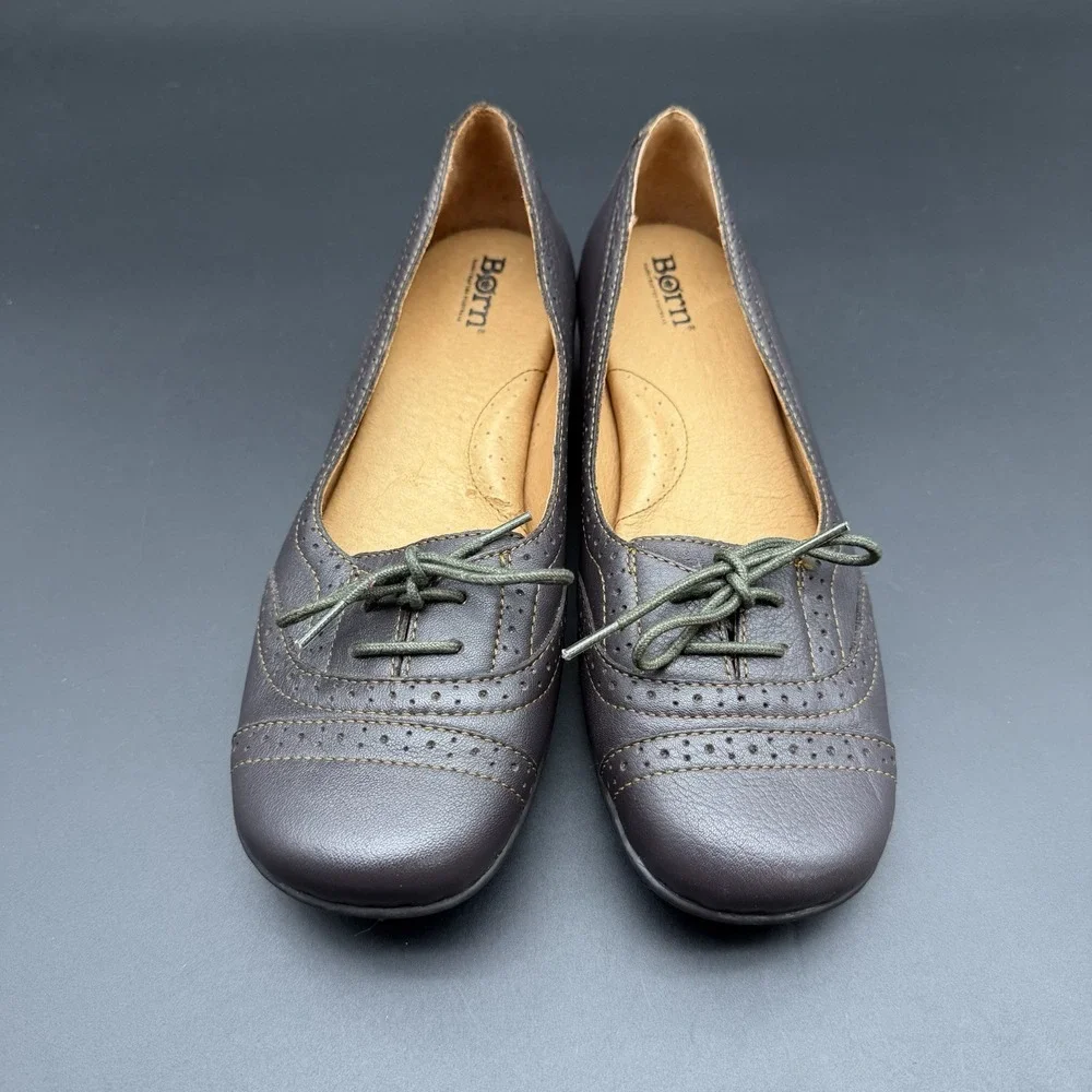 Born Shoes Women's Size 9 Brown Leather Brogue Comfort Lace up Oxfords Flats